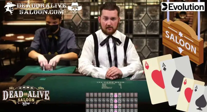 Erhalten Sie Bonuskarten im Spiel Dead or Alive Saloon vom Anbieter Evolution Gaming abgebildet.