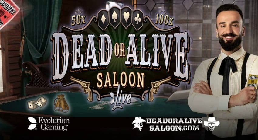 Play Dead or Alive Saloon by Evolution Gaming at the best casinos at deadoralivesaloon.com pictured.