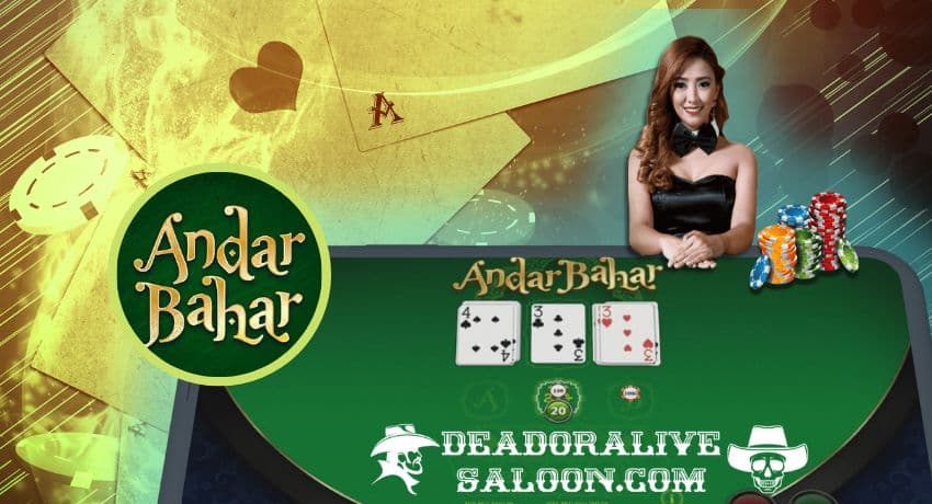 Ervaar het traditionele Indiase kaartspel van Andar Bahar op Deadoralivesaloon.com afgebeeld.