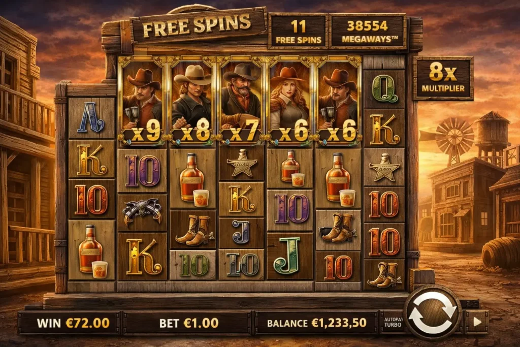 Free spins round in Dead or Alive Megaways with expanding reels