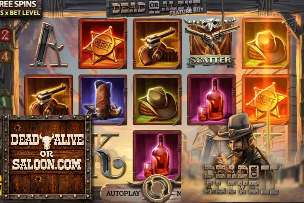 Dead or Alive 2 base game with Wild West town backdrop and outlaw symbols